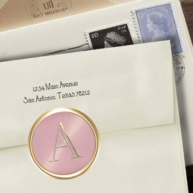 Pegatina Redonda Todas las iniciales Monograma dorado en rosa polvo (Subido por el creador)