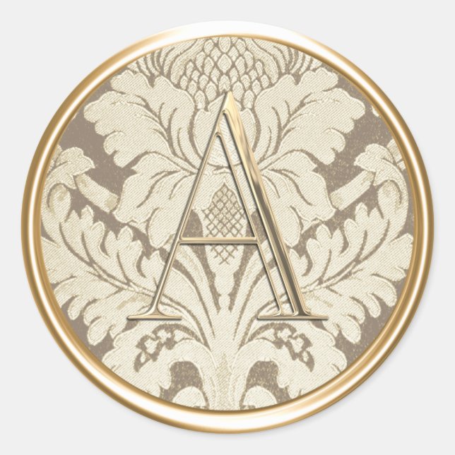 Pegatina Redonda TODAS LAS INICIALES Monograma Gold Champagne Damas (Anverso)