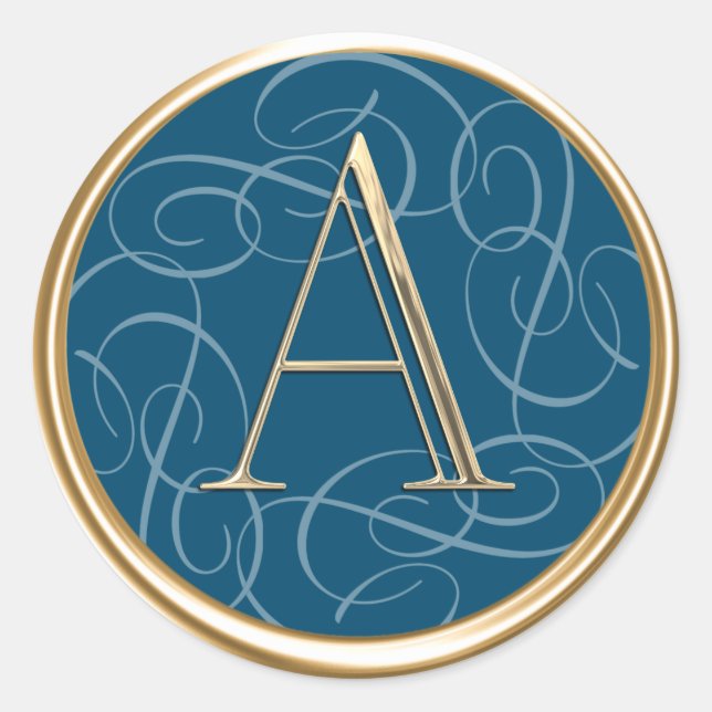 Pegatina Redonda TODAS LAS INICIALES Monograma Gold Swirlie en cual (Anverso)