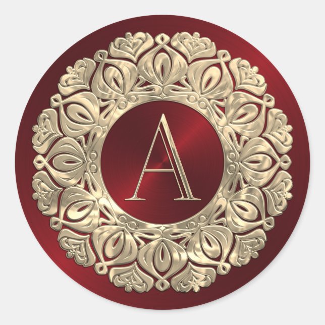 Pegatina Redonda TODAS LAS INICIALES Monograma inicial en marco de  (Anverso)