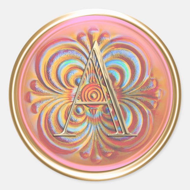 Pegatina Redonda TODAS LAS INICIALES Monograma Naranja rosa inicial (Anverso)