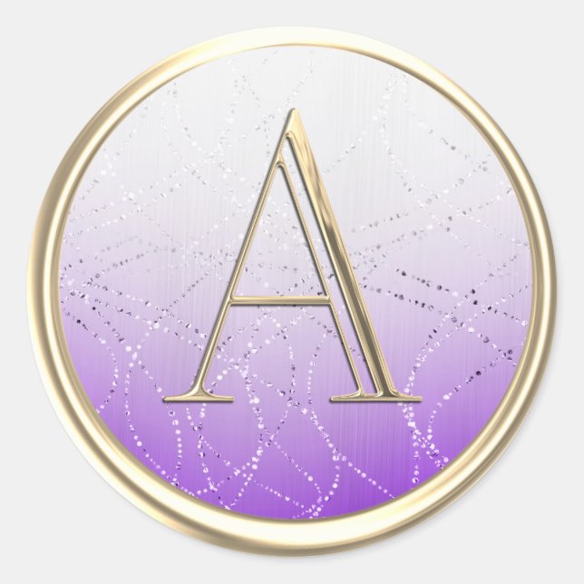 Pegatina Redonda TODAS LAS INICIALES Monograma Ombre Púrpura Blanco (Anverso)