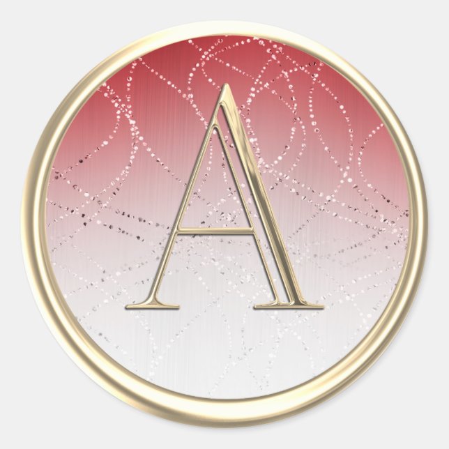 Pegatina Redonda TODAS LAS INICIALES Monograma Ombre rojo blanco Pu (Anverso)