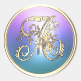 Pegatina Redonda TODAS LAS INICIALES Monograma Oro Azul Púrpura Ini