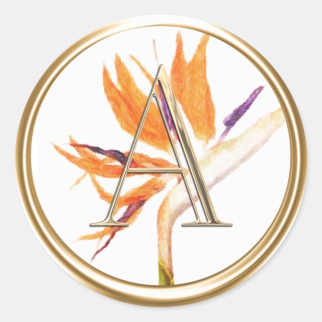 Pegatina Redonda TODAS LAS INICIALES Monograma Oro Paraíso de Aves  (Anverso)