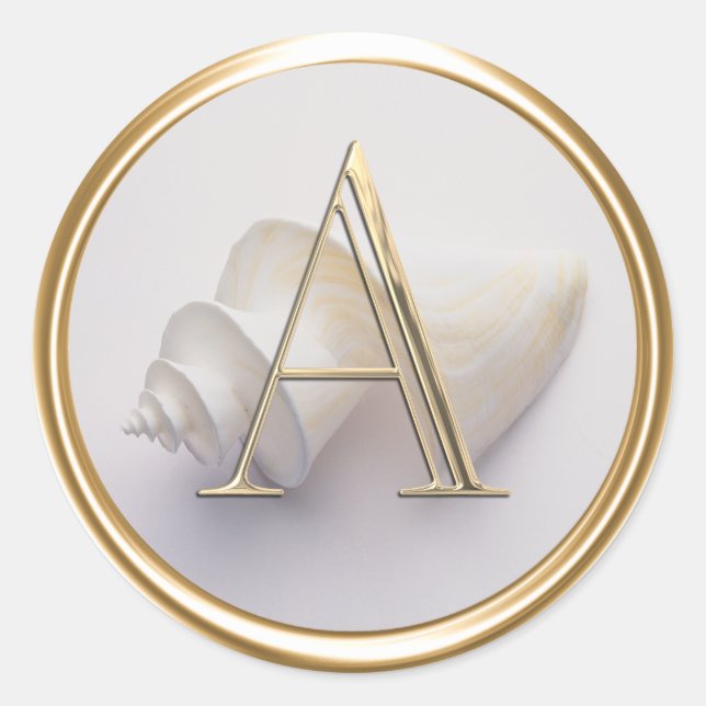 Pegatina Redonda TODAS LAS INICIALES Monograma Shell Beach Ocean Tr (Anverso)