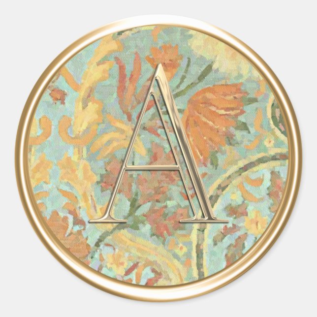 Pegatina Redonda TODAS LAS INICIALES Monograma Tono de Tierra Damas (Anverso)