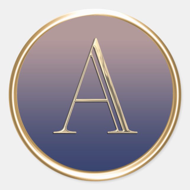 Pegatina Redonda TODAS LAS INICIALES Oro Monograma Marina Azul Ombr (Anverso)