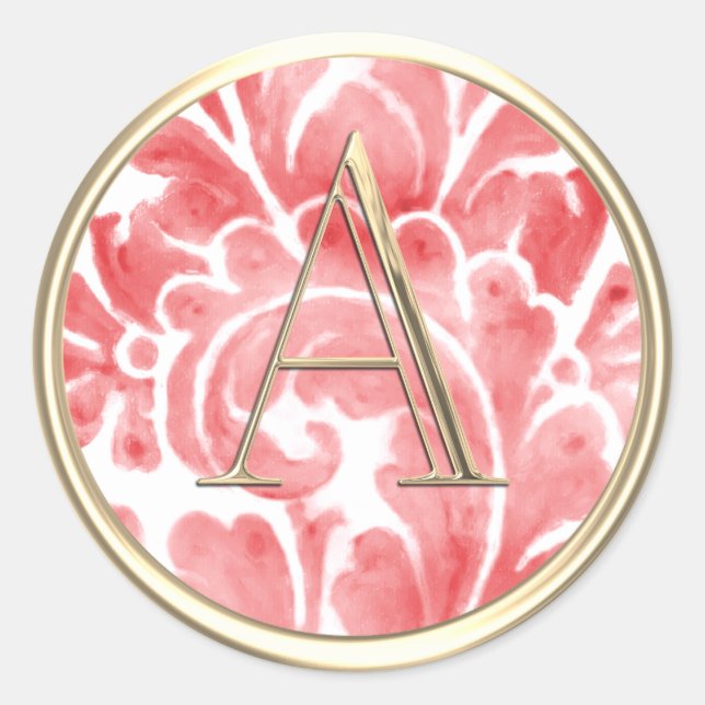 Pegatina Redonda TODAS LAS INICIALES Oro Monograma Red Plume (Anverso)