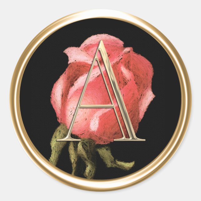 Pegatina Redonda TODAS LAS INICIALES Oro Monograma Rosa Negro (Anverso)