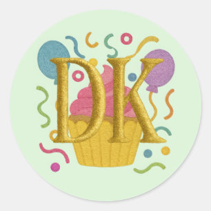 Pegatina Redonda TODAS LAS INICIALIDADES BROIderY Look Birthday Cup