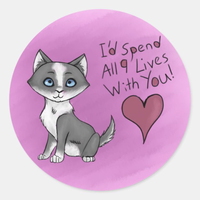 Pegatina Redonda Todas las nueve vidas (Anverso)