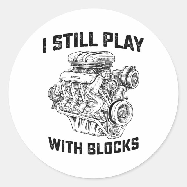 Pegatina Redonda Todavía Juego Con Blocks Car Mechanic (Anverso)