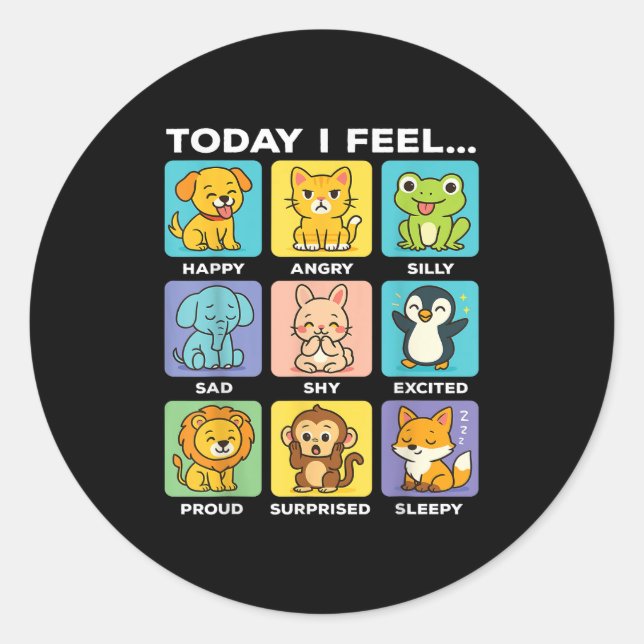 Pegatina Redonda Today I Feel... Funny Animals Emotional Boxes Emot (Anverso)