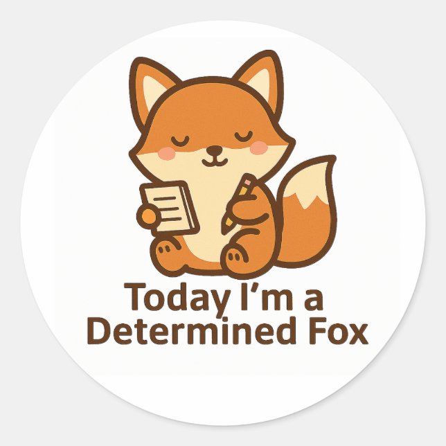 Pegatina Redonda Today I’m a Determined Fox – Kawaii Sticker (Anverso)