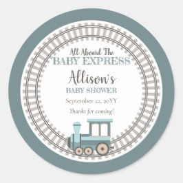 Pegatina Redonda Todo a bordo del Baby Express Train Boy Baby Showe