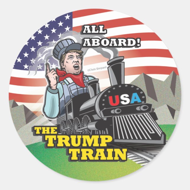 PEGATINA REDONDA ¡TODO ABIERTO! ¡¡EL TREN TRUMP!! ¡DONALD TRUMP USA (Anverso)