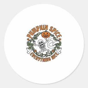 Pegatina Redonda Todo agradable con especias de calabaza Esqueleto 