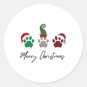 Pegatina Redonda Todo el Greyhound italiano Merry Christmas Paw P