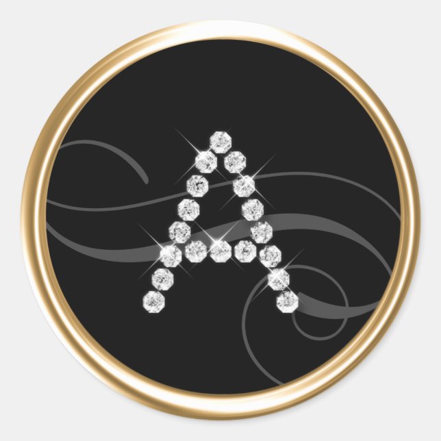 Pegatina Redonda Todo el monograma inicial de diamantes de cristal  (Anverso)