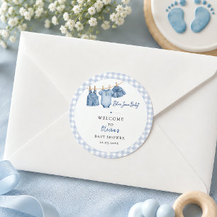 Pegatina Redonda Todo en uno Arco de Gingham Azul Personalizado par