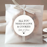 Pegatina Redonda TODO LO QUE NECESITAS ES AMOR COOKIES A Favor De L<br><div class="desc">Un clásico Pegatina Boda de Black Thank You que presenta "Todo lo que necesitas es amor y cocina" con un clásico y elegante tipo de letra. Puede personalizarlo fácilmente con sus nombres y fecha de boda.</div>