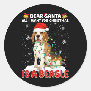 Pegatina Redonda Todo Lo Que Quiero De Los Navidades Es Beagle Sant