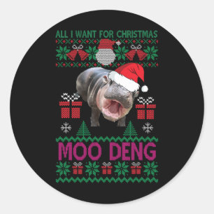 Pegatina Redonda Todo Lo Que Quiero De Los Navidades Es Moo Deng Hi