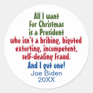Pegatina Redonda Todo lo que quiero para los Navidades es Joe Biden