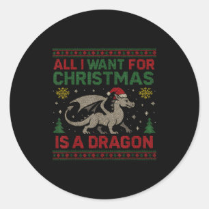 Pegatina Redonda Todo lo que quiero para Navidad es un dragón y lib