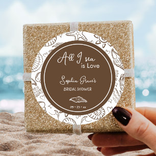 Pegatina Redonda Todo lo que veo es amor Conchas marrones Garabatos