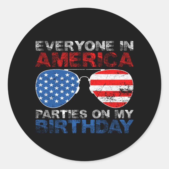 Pegatina Redonda Todos En Estados Unidos Fiestas En Mi Cumpleaños (Anverso)