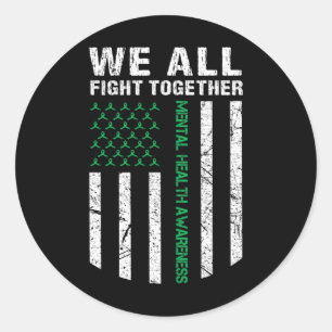 Pegatina Redonda Todos Los Combates Juntos Conciencian Salud Mental