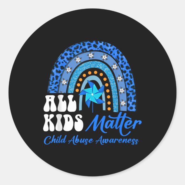 Pegatina Redonda Todos los niños - Awaren por el abuso infantil con (Anverso)