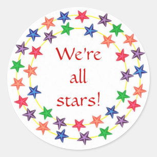 Pegatina Redonda ¡Todos somos estrellas! pegatinas, con estrellas c