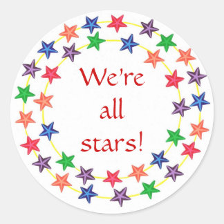 Pegatina Redonda ¡Todos somos estrellas! pegatinas, con estrellas c