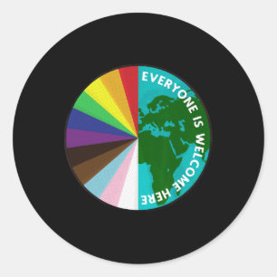Pegatina Redonda Todos Son Bienvenidos Aquí Lgbtq Ally Human Rights