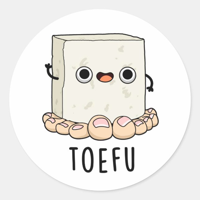 Pegatina Redonda Toe-fu Funny Tofu Pun (Anverso)