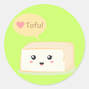 Pegatina Redonda Tofu kawaii pidiendo a la gente que ame el tofu