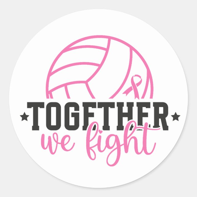 Pegatina Redonda Together We Fight Breast Cancer Pink Ribbon (Anverso)