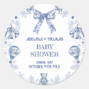 Pegatina Redonda Toile de jouy baby shower gracias
