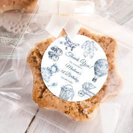 Pegatina Redonda Toile De Jouy Blue Birthday Party