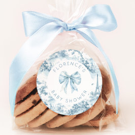 Pegatina Redonda Toile de Jouy Bonjour bebe bow