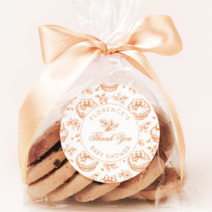 Pegatina Redonda Toile de Jouy Cutie Pie baby shower gracias