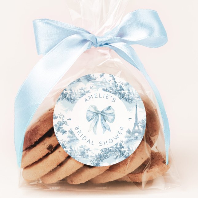 Pegatina Redonda Toile de Jouy francés romántico baby shower (Subido por el creador)