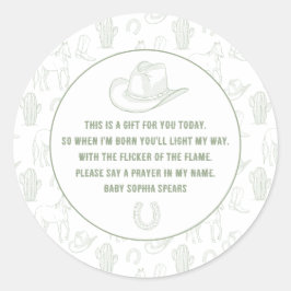 Pegatina Redonda Toile de Jouy Green Cowboy Western Praing Baby