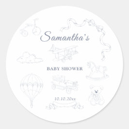 Pegatina Redonda Toile de Jouy Nursery Baby Shower