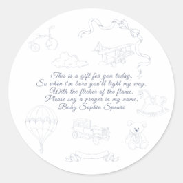Pegatina Redonda Toile de Jouy Nursery Prayer Candle
