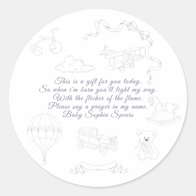 Pegatina Redonda Toile de Jouy Nursery Prayer Candle (Anverso)