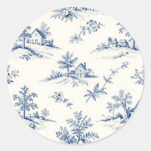 Pegatina Redonda Toile de Jouy Paisaje Rural Patrón Continuo